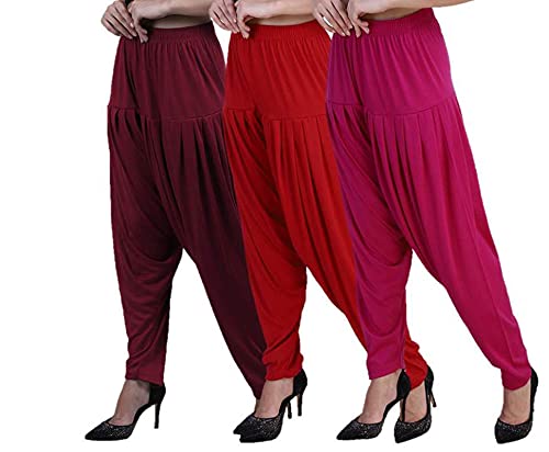 Image of CASUALS Women's Regular Fit Viscose Drawstring Patiala Harem Pants Combo Pack 3