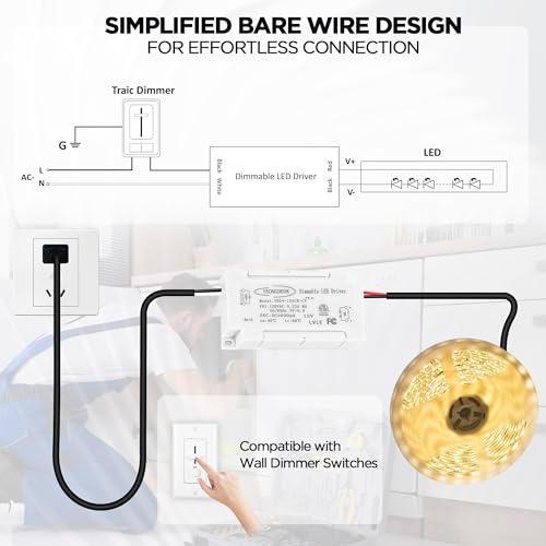 Image of Dimmable 12V 24W LED Driver with US Plug, AC 120V to DC 12V LED Electronic Transformer, Dimming Power Supply 12V 2A Constant Voltage LED Driver, AC to DC Converter for Track Lights, Puck Light