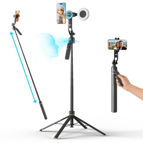 Image of Acer Gadget Auto Face Tracking Tripod for iPhone – Magnetic Phone Mount Gesture Control Detachable Mini Ring Light 64" 360 Degree AI Tracking Phone Tripod for Vlogging YouTube TikTok Video Recording