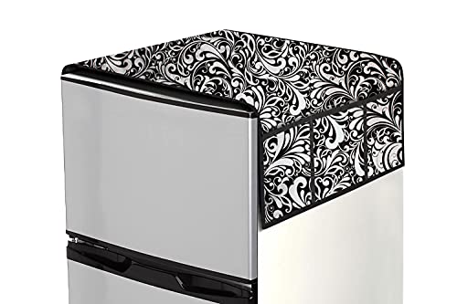 Image of Stylista Refridgerator top Cover Suitable for Samsung RR21C2F25HS /HL, 189 Liter Fridge, Dimension (WXD) 71x109 CM, Floral Pattern Black