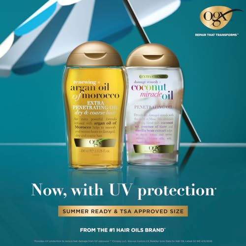 Image of OGX Extra Strength Damage Remedy + Coconut Miracle Oil Penetrating Hair Oil Treatment, Extra Hydrating Anti-Frizz Oil for Coarse, Dry Hair, Paraben-Free, Sulfated-Surfactants Free, 3.3 Fl Oz