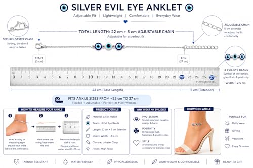 Image of High Trendz Evil Eye Anklet for Women & Girls | Silver Plated Nazar Charm Anklet | Adjustable Minimal Foot Jewellery | Gift for Birthday, Rakhi, Valentine