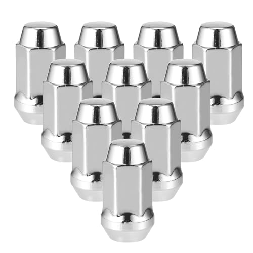 Image of 10 Pcs Wheel Lug Nuts Compatible for Ford Explorer for Lincoln MKS, Durable Chorme Plated 1 /2-20 Carbon Steel Silver Tone Tire Lugnuts