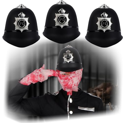 Solrowasun 3 Pack Cos British Bobby Police Officer Cap Hat Helmets with Elastic Strap Halloween Costume