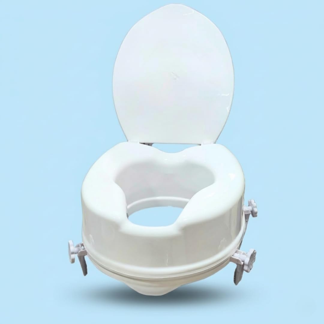 Veayva Plastic Commode Seat Raiser 4 Inch With Lid For Seniors And People With Disabilities, White