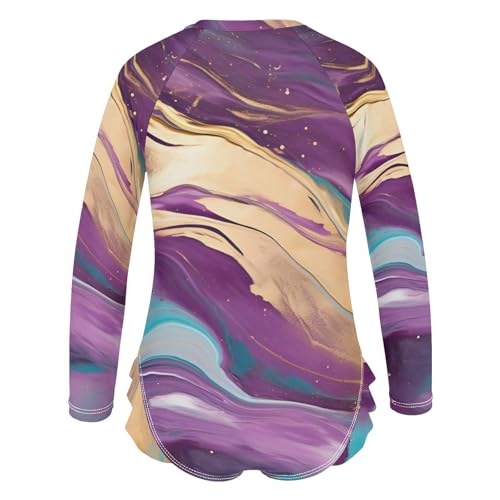 ALAZA Toddler Swimsuit Girl Bathing Suit Swimwear Rash Guard Marble Purple Gold Long Sleeve 3T3