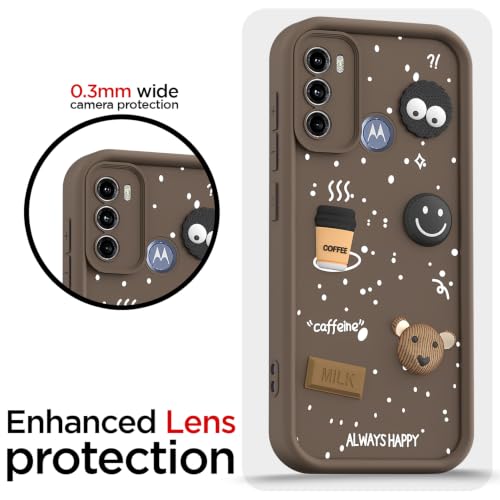 Image of Pikkme Back Cover for Motorola Moto G60 / G40 Fusion | 3D Bear Silicone Cute & Fun Coffee Cartoon | Full Body Protection Bumper Case (Brown)