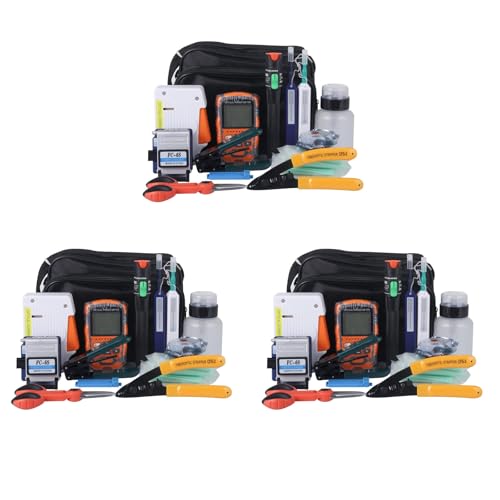 Image of Fiber Optic Termination & Cleaning Kit 3 Pack- Visual Fault Locator Fiber Optic Cable Tester, Optical Power Meter, Cleaner, Cleaver, Stripper - Multi Tester Tools Set