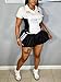 longlugoo Women's Sport Skirt Set 2 Piece Lace Combo Top & Bubble Mini Skirt Set Sexy Short Sleeve Bodycon Y2k Party Club