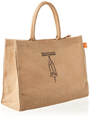 Image of KAF Home Jute Market Tote Bag with Corkscrew Print, Durable Handle, Reinforced Bottom and Interior Zipper Pocket, Generous capacity, 12.5 inch tall x 17 inch wide x 7 inch deep