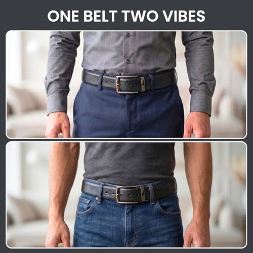 Image of THE MEN THING Mens Genuine Leather Belt | 2 in 1 Reversible (Black & Brown) (1 Pc.) - LUXORIC