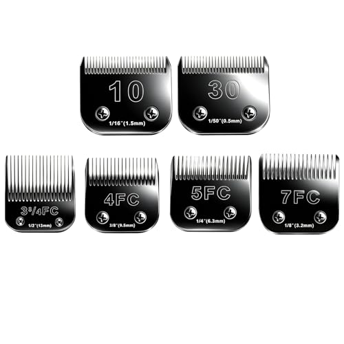 Audoc 6pcs Dog Grooming Replacement Blades Compatible with Andis/Oster A5/Wahl KM-10 Series Dog Clippers Detachable Clipper Replacement Blade Black (6PCS Black-#10+30+3FC+4FC+5FC+7FC)