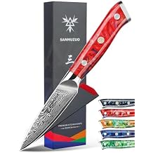 3.5 Inch Paring Knife - Kitchen Fruit Vegetable Knife Damascus Steel & Resin Handle - Xuan Series Sunset Red