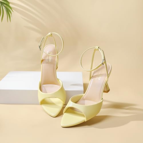 Image of Susanny High Heels for Women Pointed Open Toe Strappy Chunky Block Heels Ankle Strap Stiletto Kitten Heeled Sandals Wedding Bridal Party Prom Sexy Dress Shoes