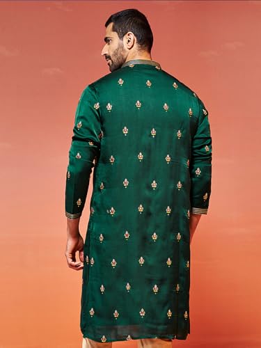 Image of VASTRAMAY VM Mens Silk Blend Kurta - Timeless Elegance for Festivals & Events | Banarasi Cotton with Silk Dobby Jacquard Mandarin Collar Full Sleeves Kurta with a Contrast Piping