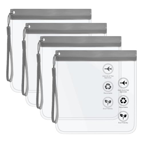 4 Piezas De Aseo De Viaje De 1 L para AvióN, Aprobadas por La TSA, Neceser Transparente, Impermeables Y A Prueba De Fugas, Negras con Asa (20 X 20 Cm)