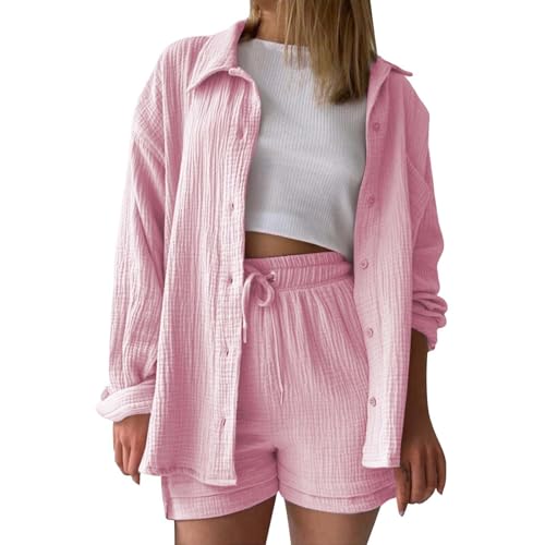 Gauze Sets for Women 2 Piece Two Piece Lounge Set for Women Maternity Two Piece Set Womens Matching Sets Summer Pink