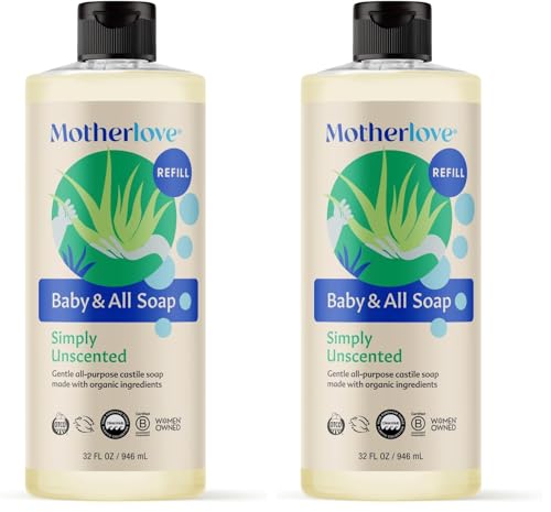 Image of Motherlove Baby & All Soap (32 oz) Gentle Foaming All-Purpose Castile Soap Made with Organic Ingredients - Simply Unscented (Pack of 2)