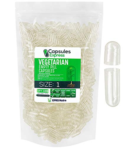 Capsules Express- Size 1 Clear Empty Vegan Capsules 1000 Count - Kosher and Halal - Vegetarian/Vegetable Pill Capsule - DIY Powder Filling
