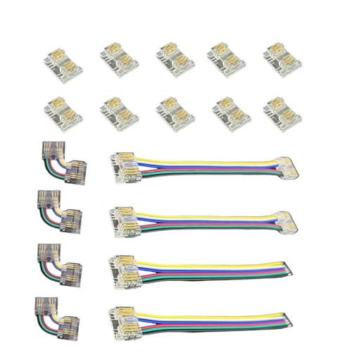 12mm 6pin connector kit for RGB CCT COB LED strip lights, solderless double ended expansion connector, L-shaped/angled connector, strip to wire connector, gapless connector, 24V/12V