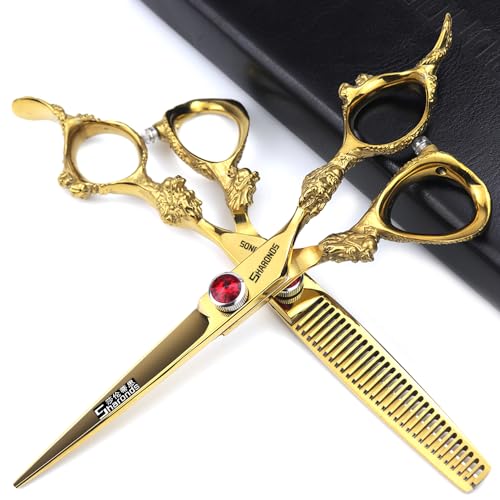 6 inch /7 inch salon professional salon scissors salon hairdresser hair cutting hairstyle pruning tools Japan 440c high hardness stainless steel golden (6 inch 2pcs)