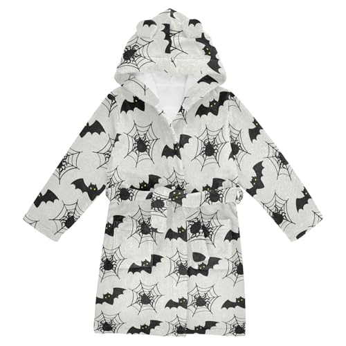 WIFIU Toddler Baby Hooded Bathrobe for Boys Girls Bats Spiders and Cobwebs Printed, Soft Plush Bath Towel Robe with 2 Pockets for 7-9 Years