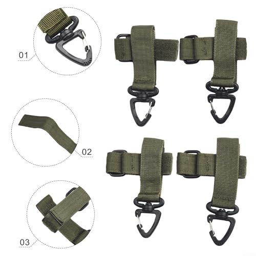 Belnotelt Support de gants en nylon avec mousqueton, boucle de rangement rotative à 360° pour sacs à dos et sacs banane, sangle de rangement réglable pour équipement d'extérieur (vert militaire) – vue 3