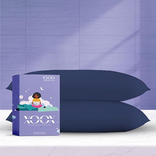 XOOX Linen 100% Egyptian Cotton Queen Pillow Cases Set of