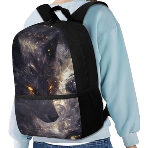 Galaxy Wolf Backpack for Boys Girls Backpack with Lunch Box Water Bottle Holder and Big Pencil Case 4Pcs Set 17" Bookbag with Front Pocket for School Lightweight School Bag for Kids Elementary2