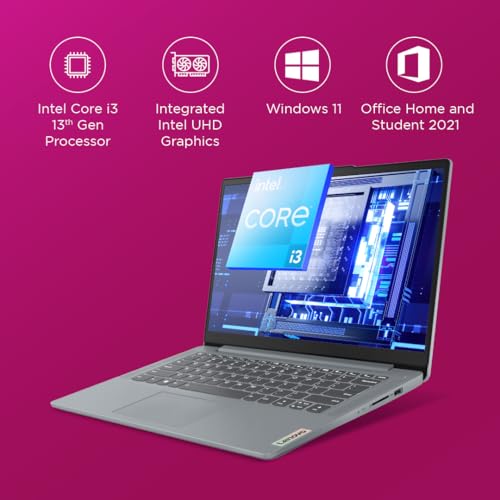 Image of Lenovo IdeaPad Slim 3 13th Gen Core i3-1305U (8GB RAM /512GB SSD /Integrated Intel UHD Graphics /14 inch (35.5cm) /Windows 11 / MS Office 2021 /Grey /1.3Kg), 82X6004GIN Thin & Light Laptop
