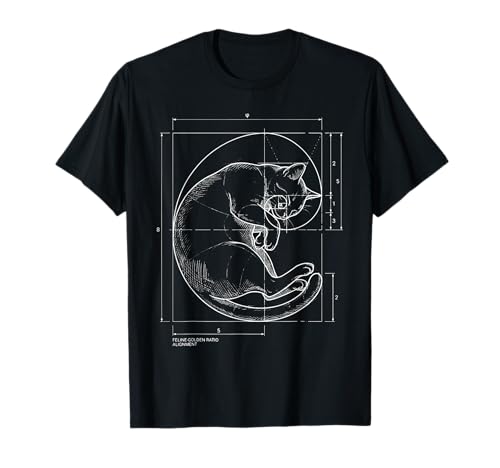 Fibonacci Spiral Cat Blueprint Sacred Geometry Math Teacher T-Shirt