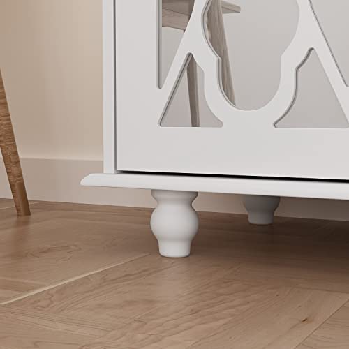 Homsee Buffet Sideboard Storage Cabinet With Mirror Doors, 3 Drawers & 6 Storage Compartments, Kitchen Cupboard Console Table For Hallway And Living Room, White (55.1”L X 15.7”W X 35.4”H) #TOP6