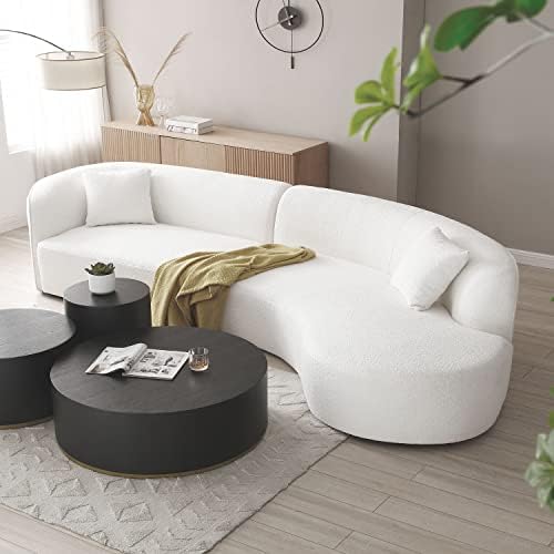 kevinplus 126'' Curved Sofa Couch with Chaise Lounge for Living Room, L-Shape Modern Sectional Luxury Upholstery 5-Seat Sofa Couch for Apartment Lobby, Boucle Fabric & 2 Pillows (Right-Facing, White)