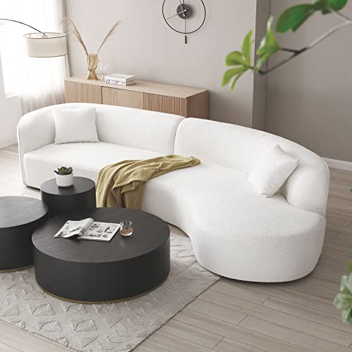 Kevinplus 126'' Curved Sofa Couch With Chaise Lounge For Living Room, L-Shape Modern Sectional Luxury Upholstery 5-Seat Sofa Couch For Apartment Lobby, Boucle Fabric & 2 Pillows (Right-Facing, White) #TOP2