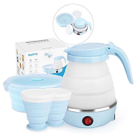 Travel Foldable Electric Kettle, Collapsible Portable Kettle for Fast Water Boiling Tea Coffee, with 1 Collapsible Bowl and 2 Collapsible Cups, Food Grade Silicon, 600ML 110V