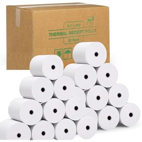 FHS 3 1/8” X 230’ Thermal Paper for Receipts - 32 Rolls of Receipt Paper Compatible with Wide Range of POS Systems for Small Business – Use as Receipt Paper, Cash Registers Printer, ATM Machine Cover