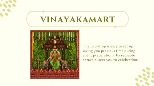 Image of Lakshmi Devi Backdrop Cloth for Decoration | Goddess Lakshmi Devi Blessing with Elephants, Bells on Coconut Leaves Background Decoration Cloth 8x8 feet | varalakshmi Pooja Backdrop
