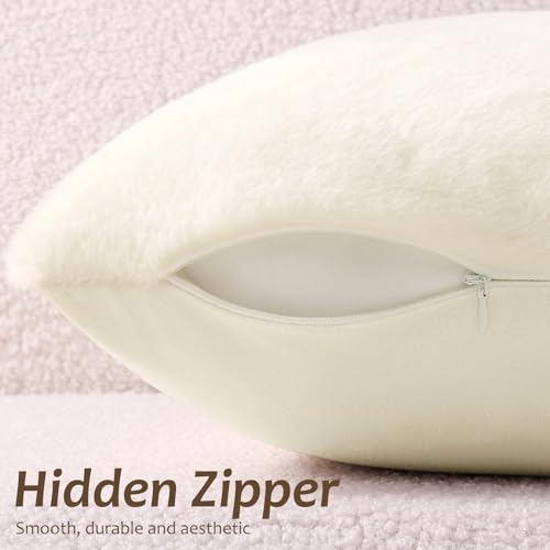 Pallene Faux Fur Plush Throw Pillow Covers 24x24 Set of 2, Soft Fluffy Couch Pillow Covers for Living Room, Cream White