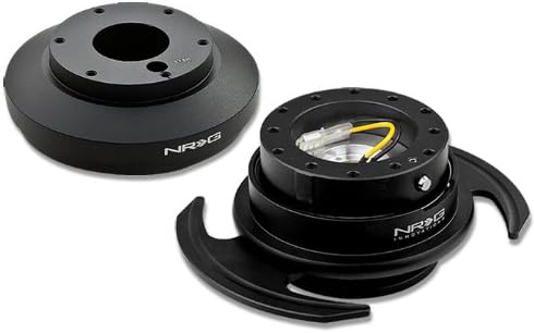 NRG-SRK-175H+650BK, NRG Innovations Steering Wheel 6-Hole Aluminum Ball Bearing Short Hub Adapter with Gen 3.0 with Handle Black Quick Release SRK-175H