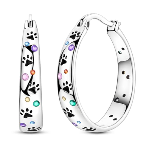 JMDAZZL 925 Sterling Silver Hoop Earrings Hypoallergenic Trendy Huggie Earrings Paw Print Star Moon Sun Butterfly Earring for Women Jewelry Gifts (black print)
