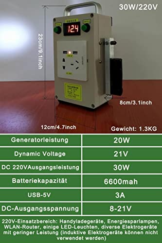 Generador de manivela de 220V y 30W con salidas DC 8V-21V 6