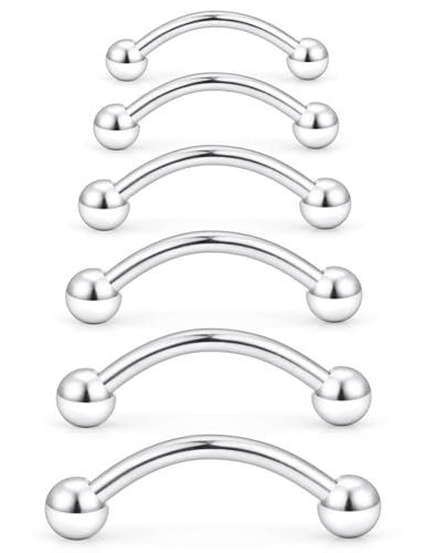 Hoeudjo Snake Eyes Tongue Rings 16G Surgical Steel Snake Bite Piercing Jewelry Curved Barbell Eyebrow Rings Rook Daith Earrings for Women Men Wearable Bar Length 8mm 10mm 12mm 14mm 16mm Silver-tone