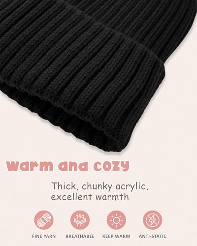 LiuSuper Kids Winter Hat, Girls Beanies 7-14, Satin Lined Beanie for Girls, Pom Pom Silk Lined Cuffed Beanie4