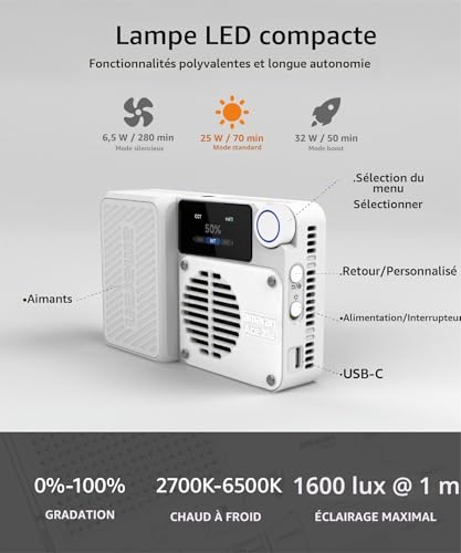 Amaran Ace 25x Lumière LED Bi-Color, 32W Lumière Vidéo on-Camera, 2700K-6500K, 6320 Lux @ 0,5m, Charge Rapide USB-C, Montage Magnétique, 9 Effets Lumineux, Contrôle Via App amaran sans Fil - Charcoal – vue 2