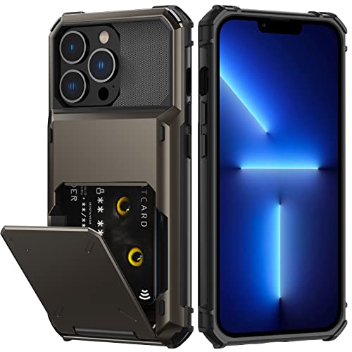 Nvollnoe for iPhone 13 Pro Max Case with Card Holder[Store 5 Cards] Dual Layer Heavy Duty Shockproof iPhone 13 Pro Max Wallet Case with Hidden Card Slot Storage Case for iPhone 13 Pro Max(Gunmetal)