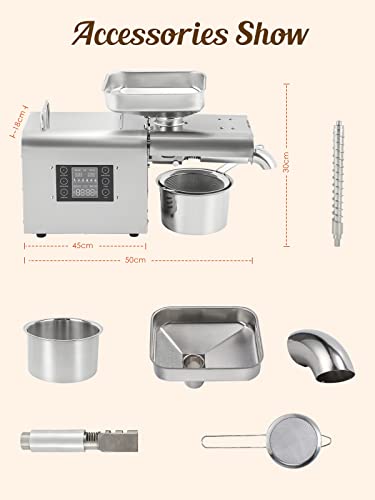 Cgoldenwall Upgraded Oil Press Machine Automatic Oil Presser Cold Hot Press With Intelligent Control Panel/ Lcd Touch Screen/ 6 Kinds Of Temperatures Optional/ Food Grade Stainless Steel/ Built-In Thrust Bearing, Oil Extractor For Commercial Home Use #TOP6