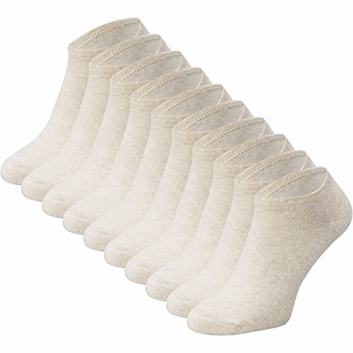 ca·wa·so Lot de 10 chaussettes de sport pour homme et femme - Chaussettes de loisirs sans coutures - Matériau doux (80 % coton) - Ne glisse pas, beige, 47/50 cm