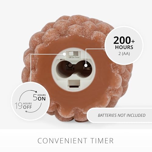 Image of Luminara Flameless Candle 3.9 inchx4.3 inch Battery Operated with Timer Real Wax Unscented LED Pinecone Caramel Cafe Chalky Finish Pine Cone Figural Holiday Decoration Rustic Centerpiece Table Decor