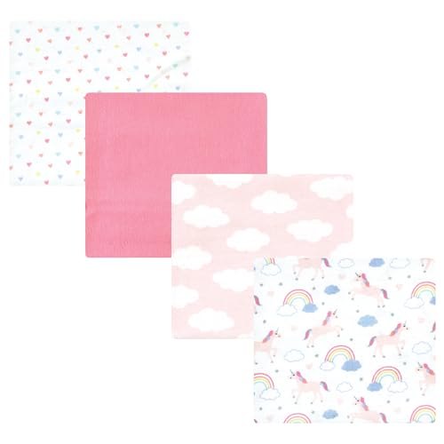 Image of Hudson Baby Unisex Baby Cotton Poly Flannel Receiving Blankets, Unicorns Rainbows, One Size