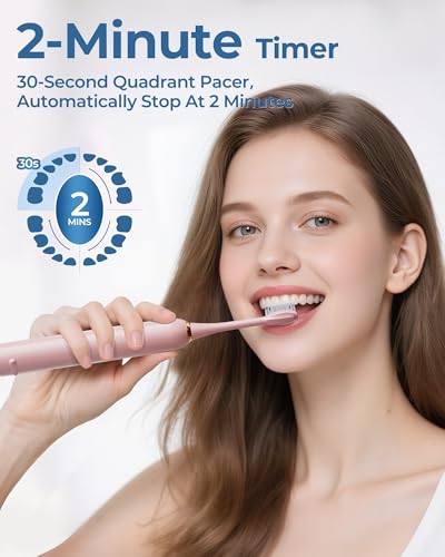 Image of Pink Electric Toothbrushes, with 4 Brush Heads, 1 Travel Toothbrush Case, for Adults and Kid Electric Toothbrush, Long 180-Day Battery Life, 6 Modes, IPX7 Waterproof, Smart 2-Minute Timer.